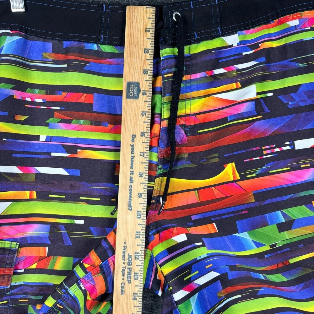 Op Ocean Pacific Mens Board Shorts Size 38 Multi Color Abstract Glitch Colorful